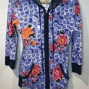 Free People Thermal 3/4 Sleeve Full Zip Hooded Jacket Size M